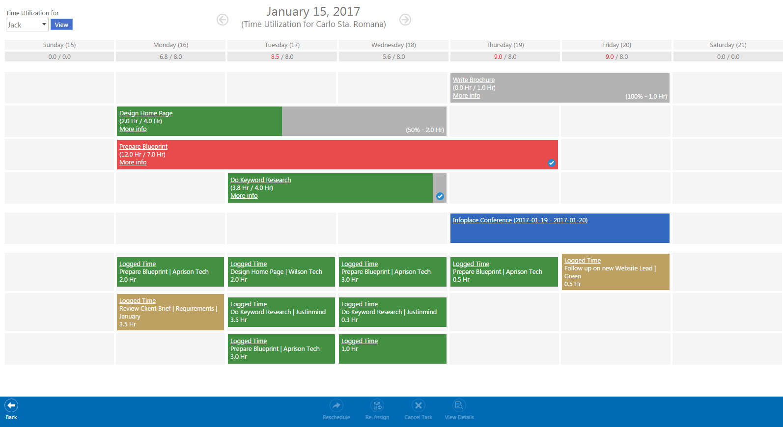 View weekly time utilization of individual team members